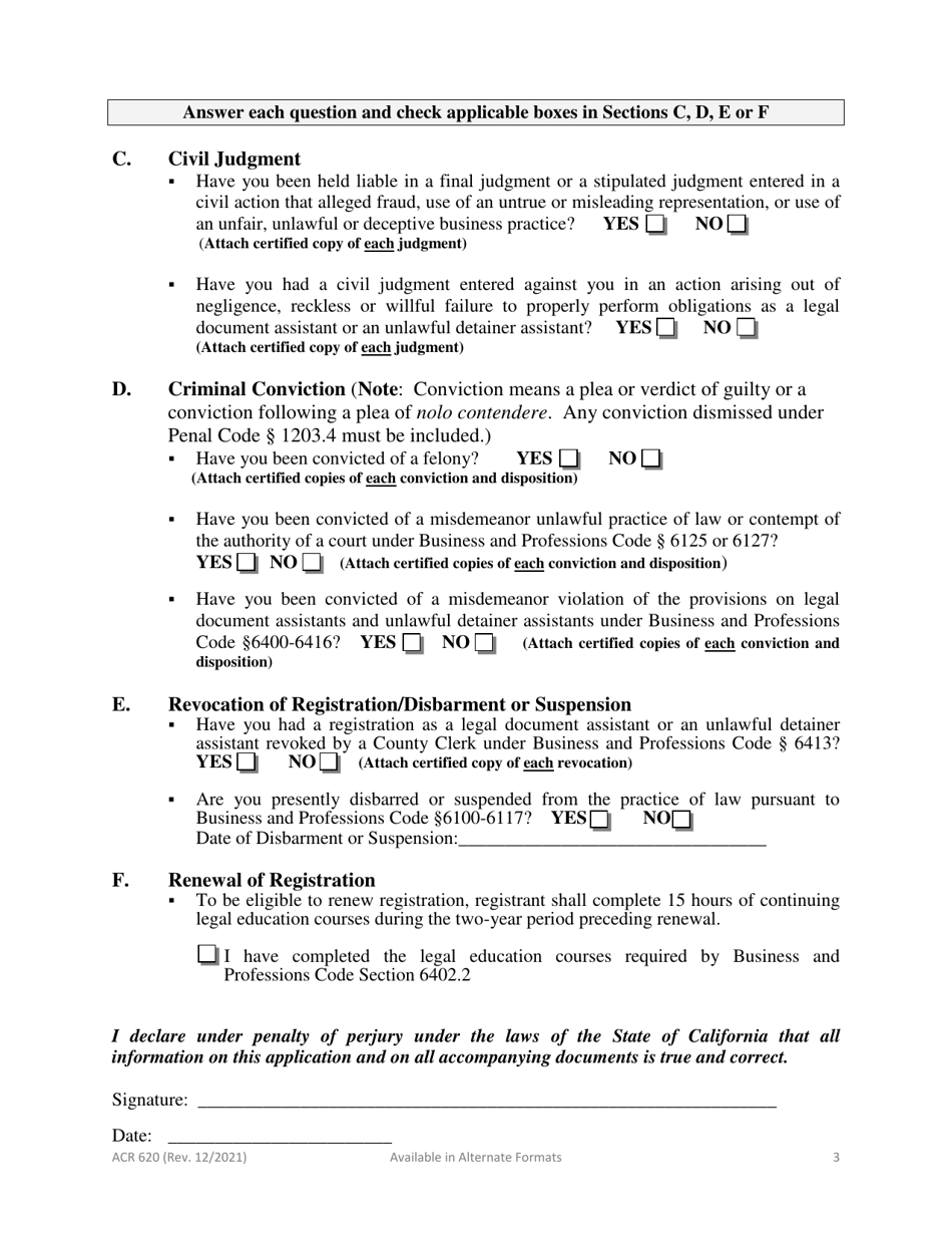 Form ACR620 Individual Registration as a Legal Document Assistant - County of Riverside, California, Page 3