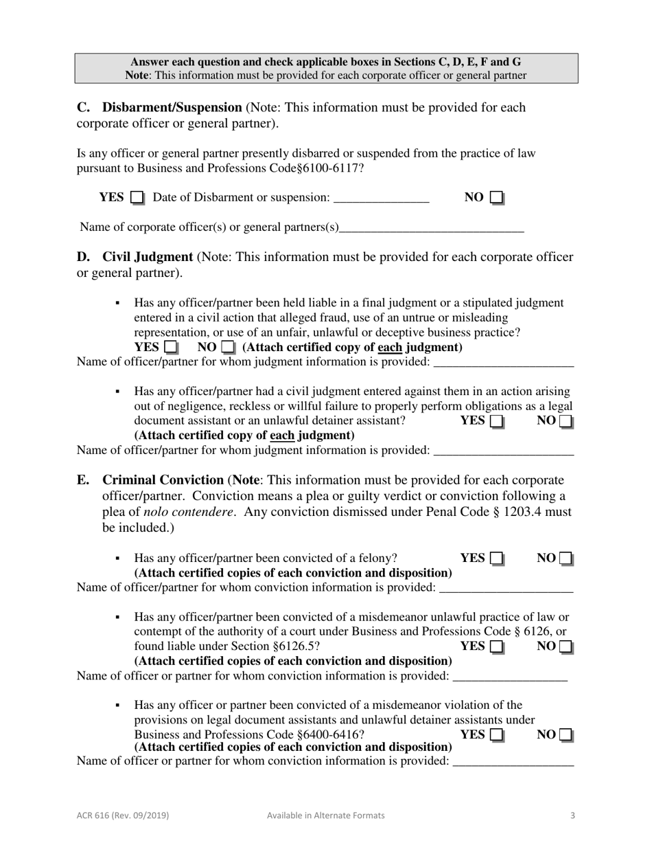 Form ACR616 Corporation / Partnership Registration as a Legal Document Assistant - County of Riverside, California, Page 3