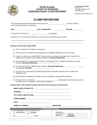 Form ACR197 &quot;Claim for Refund&quot; - County of Riverside, California