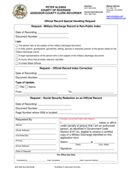 Form ACR996 &quot;Official Record Special Handling Request&quot; - County of Riverside, California
