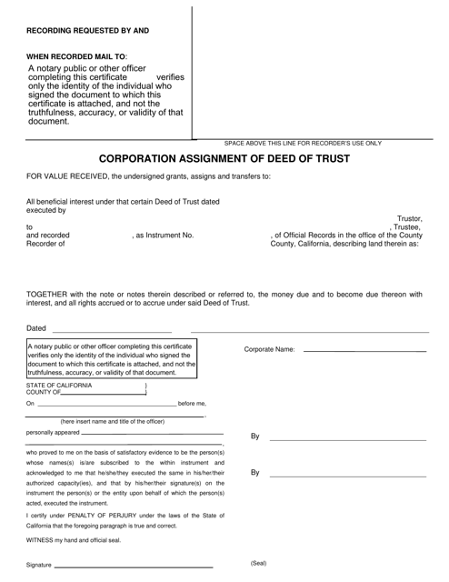 Corporation Assignment of Deed of Trust - County of Riverside, California