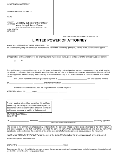 Limited Power of Attorney - County of Riverside, California