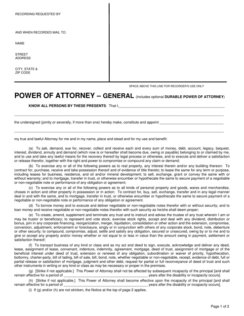 Power of Attorney - General - County of Riverside, California Download Pdf
