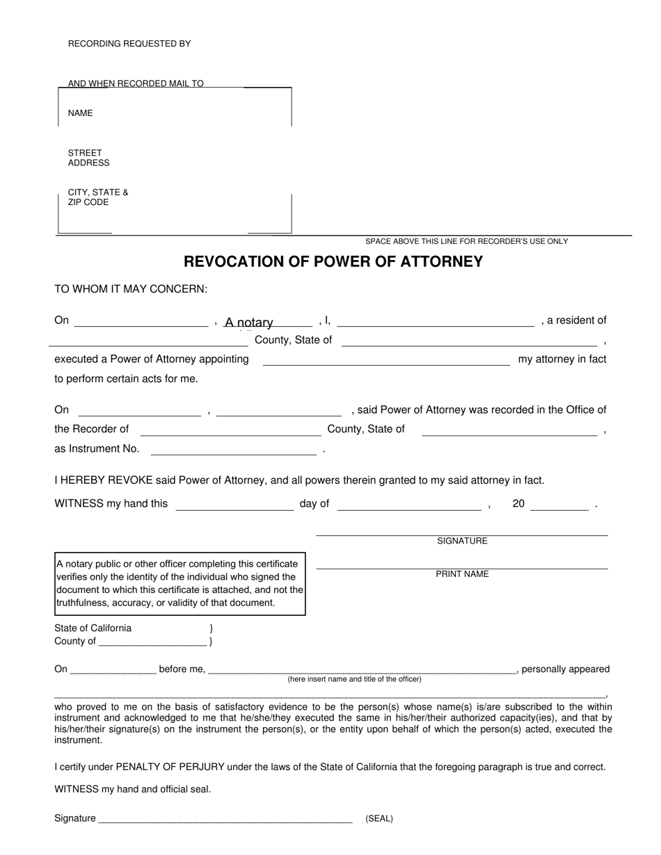 County of Riverside, California Revocation of Power of Attorney - Fill ...