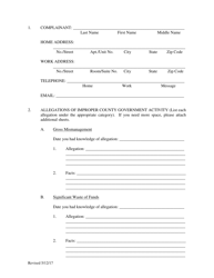 Improper County Government Activity Complaint Form - County of San Diego, California, Page 3