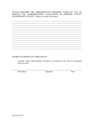 Improper County Government Activity Complaint Form - County of San Diego, California, Page 5