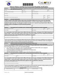 Document preview: Form VSD-001 Veteran Status and Service-Connected Disability Verification - California