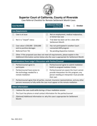 Document preview: Case Referral Checklist for Remote Settlement Month Cases - County of Riverside, California