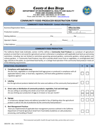 Document preview: Form AB1990 Community Food Producer Registration Form - County of San Diego, California