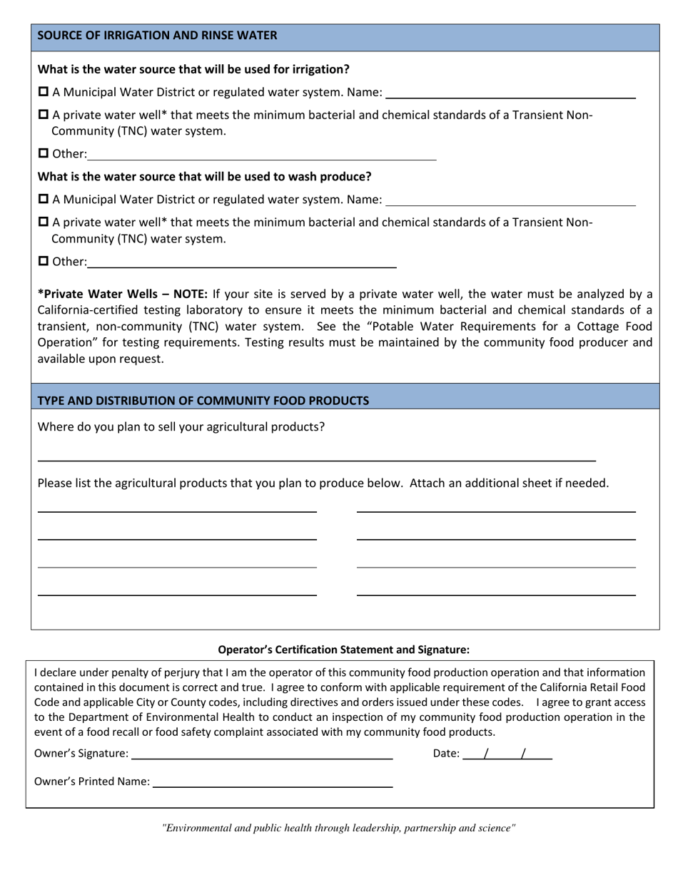 Form AB1990 Community Food Producer Registration Form - County of San Diego, California, Page 2
