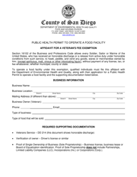Document preview: Affidavit for a Veteran's Fee Exemption - County of San Diego, California