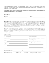 Affidavit for a Veteran&#039;s Fee Exemption - County of San Diego, California, Page 2