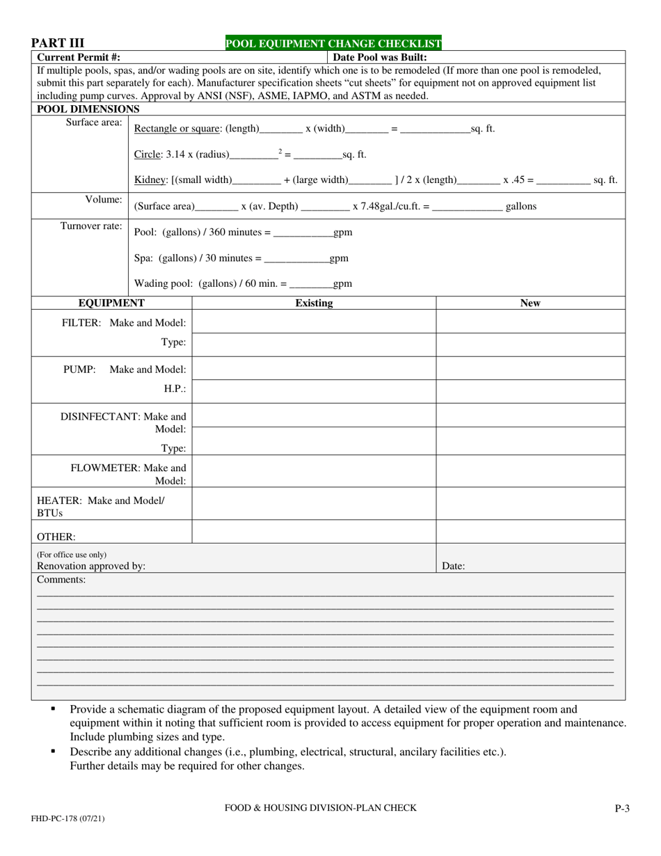 Form FHD-PC-178 Public Pool and Miscellaneous Activities Plan Check Application - County of San Diego, California, Page 3