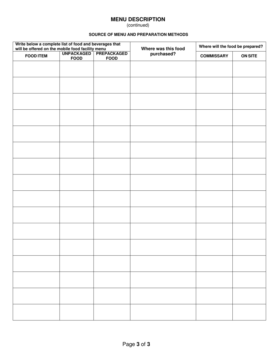 Form DEH:FH-271 Standard Operational Procedures for Mobile Food Facilities - County of San Diego, California, Page 3