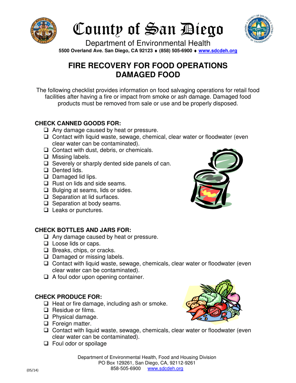Fire Recovery for Food Operations - Damaged Food - County of San Diego, California, Page 1