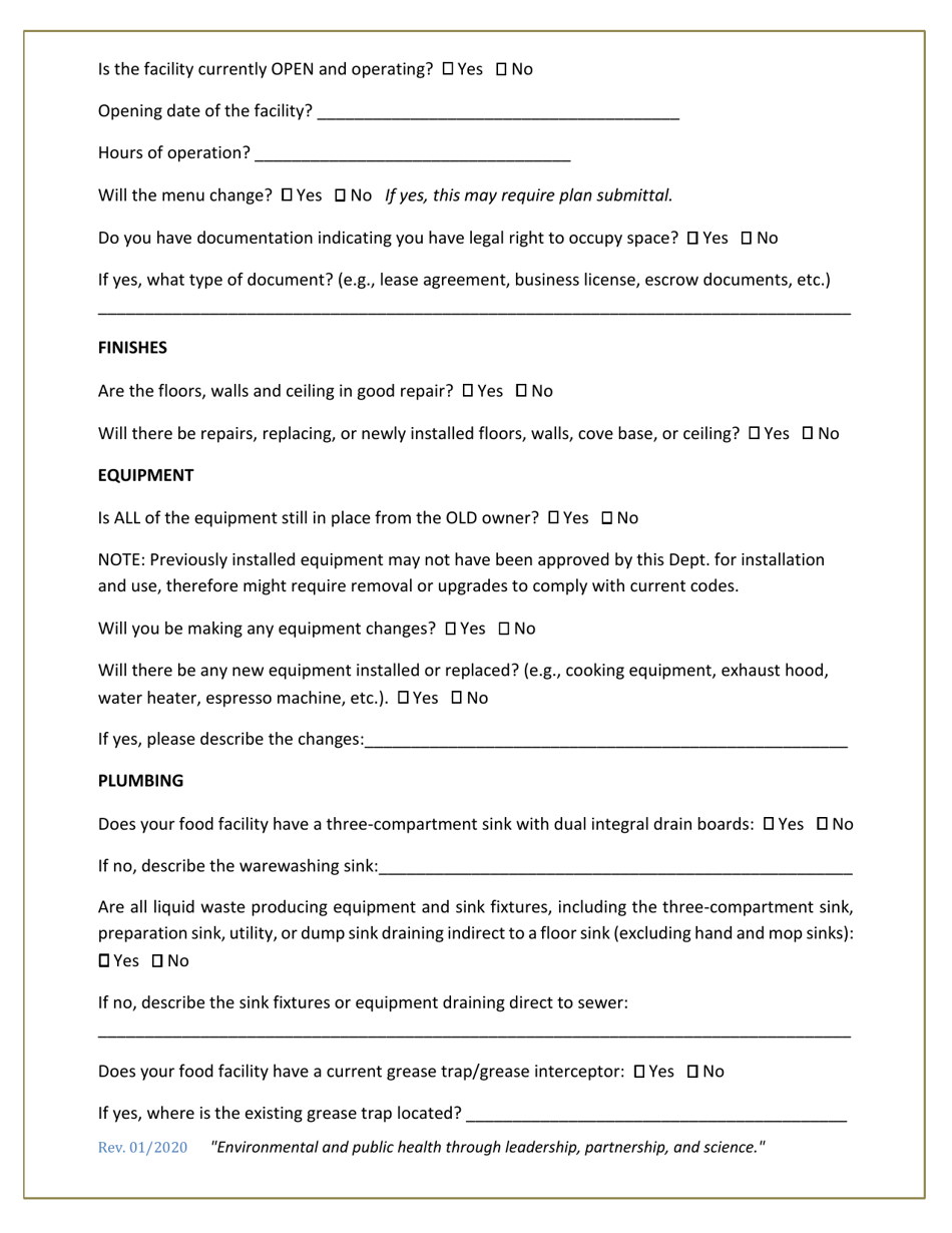 Change of Food Facility Owner Questionnaire - County of San Diego, California, Page 2