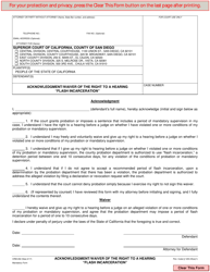 Document preview: Form CRM-292 Acknowledgement/Waiver of the Right to a Hearing flash Incarceration - County of San Diego, California