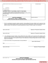 Form JUV-195 &quot;Adoption Agreement Adoption of Adult/Married Minor&quot; - County of San Diego, California
