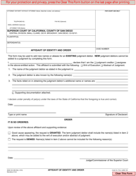 Document preview: Form SC-056 Affidavit of Identity and Order - County of San Diego, California