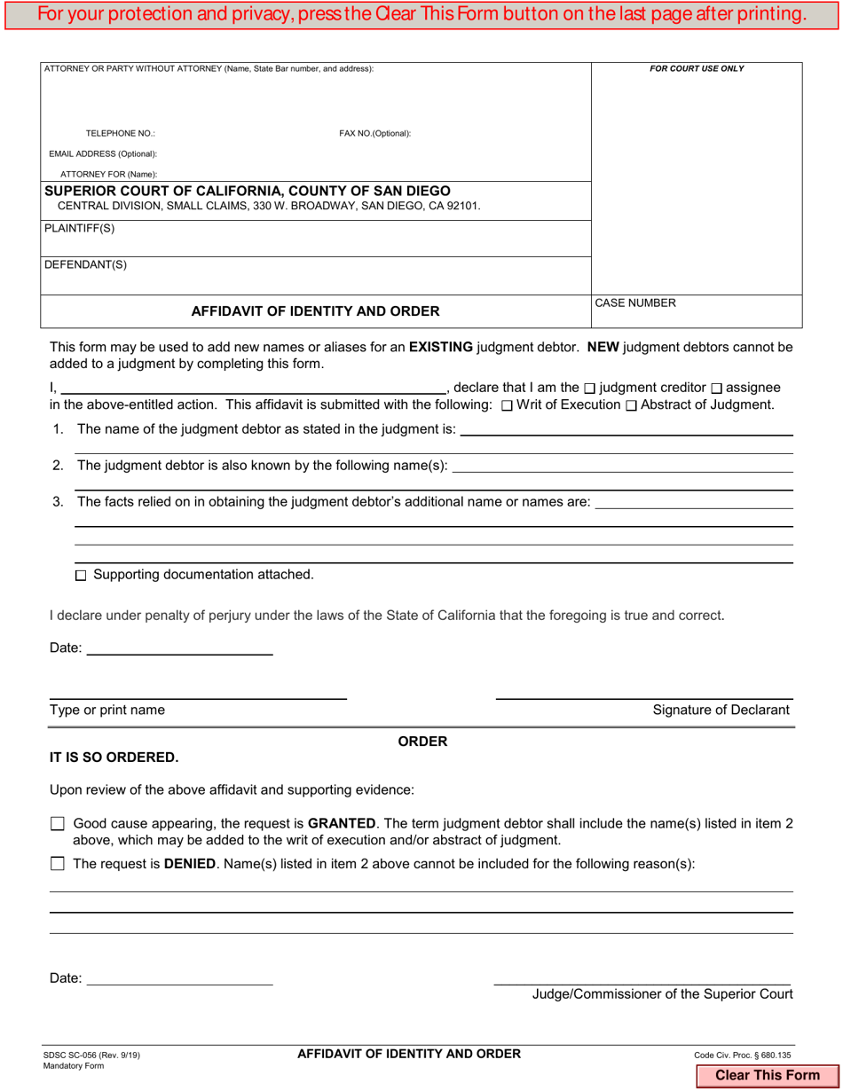 Form SC-056 - Fill Out, Sign Online and Download Fillable PDF, County ...