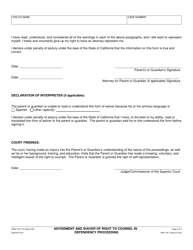 Form JUV-274 Advisement and Waiver of Right to Counsel in Dependency Proceeding - County of San Diego, California, Page 3