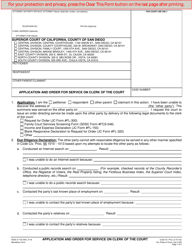 Form D-135 &quot;Application and Order for Service on Clerk of the Court&quot; - County of San Diego, California