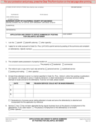 Document preview: Form CIV-014 Application and Order to Serve Summons by Posting for Unlawful Detainer - County of San Diego, California