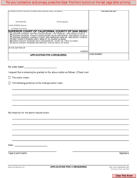 Form JUV-048 &quot;Application for a Rehearing&quot; - County of San Diego, California
