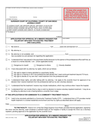 Form JUV-57 Application for Approval of a Minor&#039;s Request for Voluntary Inpatient Psychiatric Treatment - County of San Diego, California