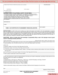 Document preview: Form D-049 Family Law Certificate of Assignment-Venue Declaration - County of San Diego, California