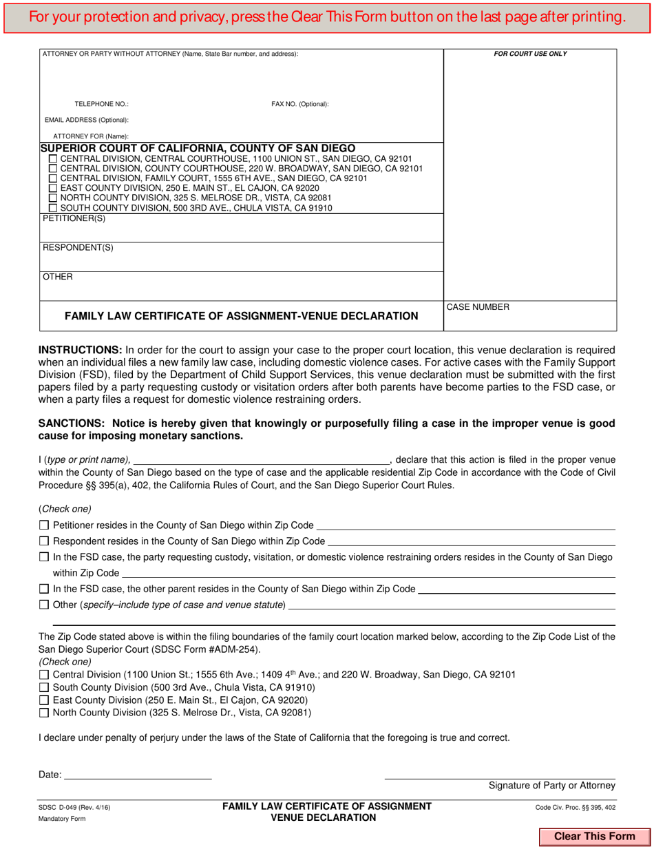 Form D-049 - Fill Out, Sign Online and Download Fillable PDF, County of ...