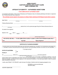 Affidavit of Identity - Authorized Agent Form - Kern County, California
