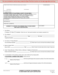 Form D-243 &quot;Consent to Custody of an Indian Child to Non-parent and Court Certification&quot; - County of San Diego, California