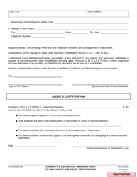 Form D-243 &quot;Consent to Custody of an Indian Child to Non-parent and Court Certification&quot; - County of San Diego, California, Page 2
