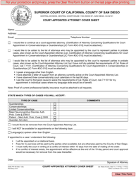 Form PR-150 &quot;Court-Appointed Attorney Cover Sheet&quot; - County of San Diego, California