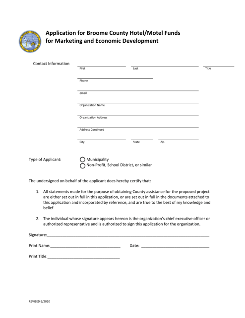 Application for Broome County Hotel / Motel Funds for Marketing and Economic Development - Broome County, New York Download Pdf