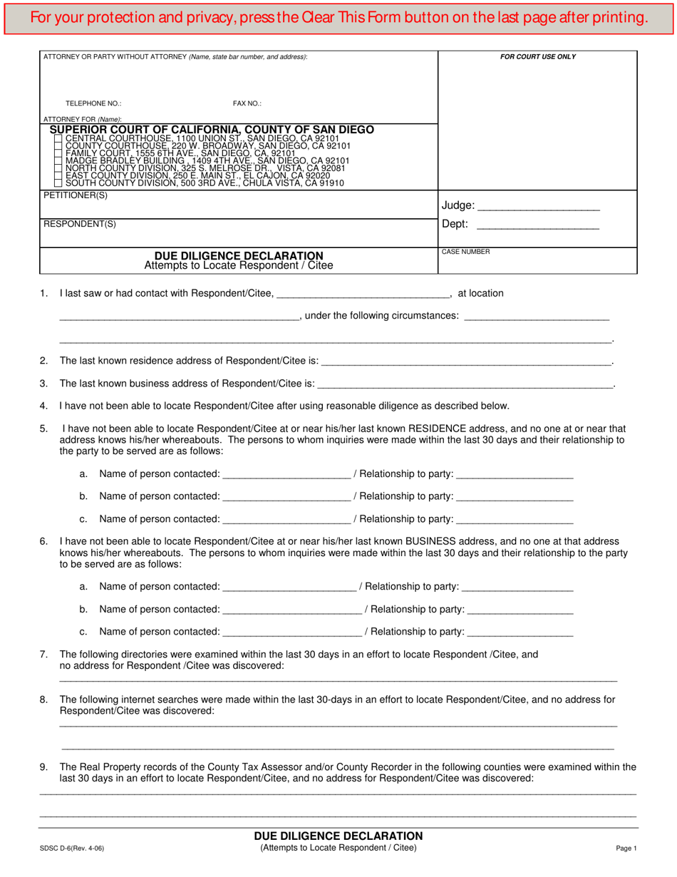 Form D6 Fill Out, Sign Online and Download Fillable PDF, County of