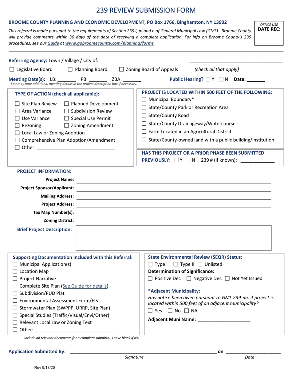 Broome County, New York 239 Review Submission Form Fill Out, Sign