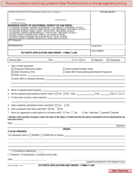 Document preview: Form D-046 Ex Parte Application and Order - Family Law - County of San Diego, California