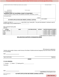 Document preview: Form JUV-289 Ex Parte Application and Order (Juvenile Justice) - County of San Diego, California