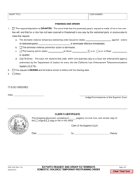 Form D-001 Ex Parte Request and Order to Terminate Domestic Violence Temporary Restraining Order - County of San Diego, California, Page 2