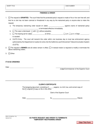 Form CIV-386 &quot;Ex Parte Request and Order to Terminate Temporary Restraining Order&quot; - County of San Diego, California, Page 2