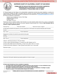 Document preview: Formulario ADM-368 Formulario De Quejas Por Servicios De Acceso Linguistico - County of San Diego, California (Spanish)