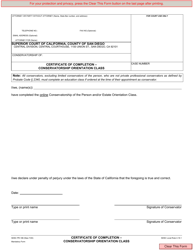 Form PR-186 &quot;Certificate of Completion - Conservatorship Orientation Class&quot; - County of San Diego, California