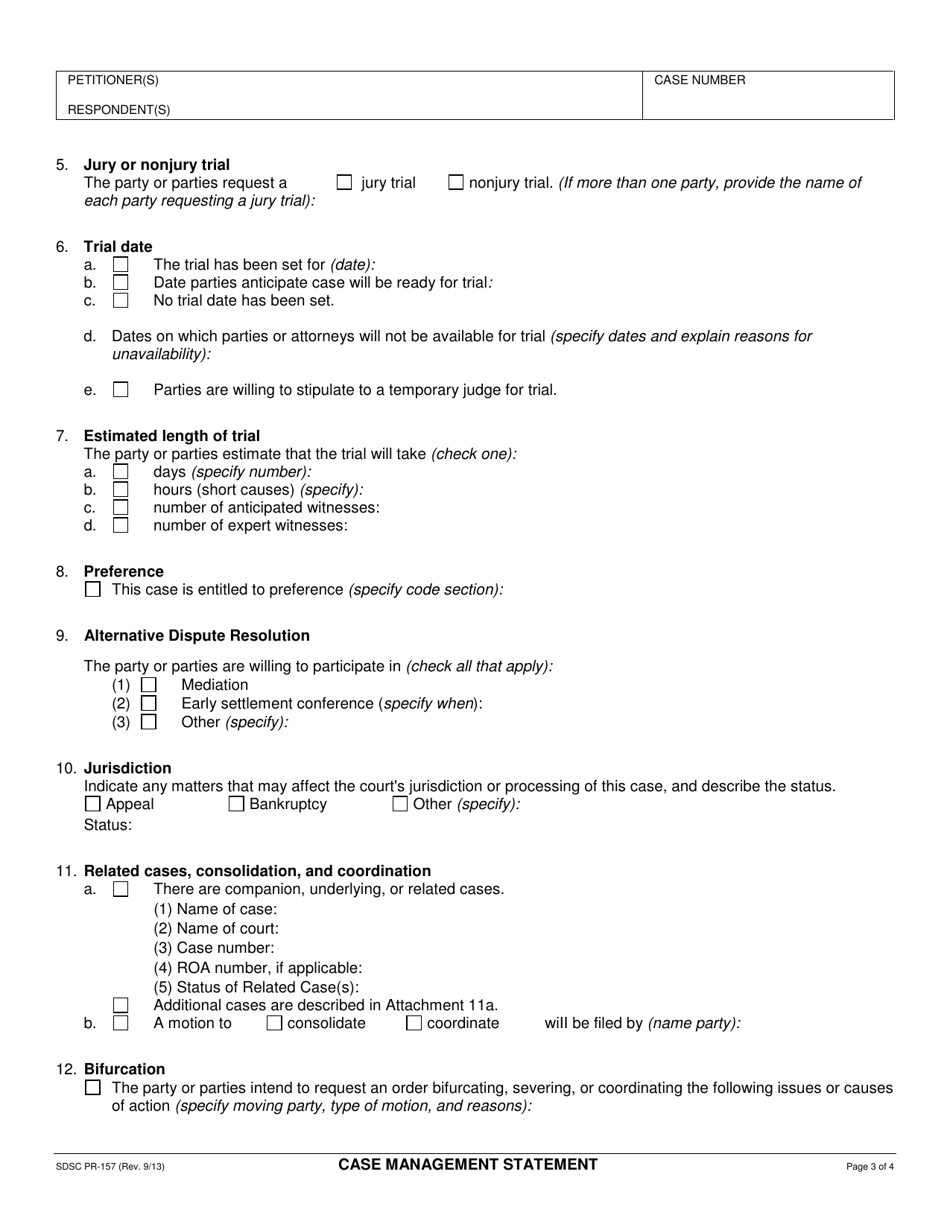 Form PR-157 Case Management Statement - County of San Diego, California, Page 3