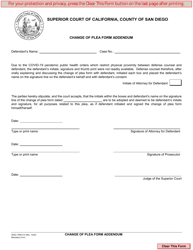 Form CRM-313 &quot;Change of Plea Form Addendum&quot; - County of San Diego, California