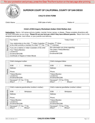 Form JUV-268 Child's Icwa Form - County of San Diego, California
