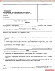 Document preview: Form SC-042 Application, Declaration, and Order to Serve the Secretary of State - County of San Diego, California