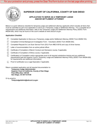 Form ADM-153 &quot;Application to Serve as Temporary Judge and/or Settlement Attorney&quot; - County of San Diego, California