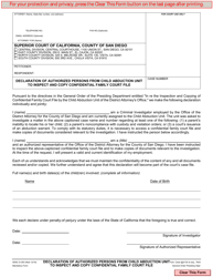 Form D-293 &quot;Declaration of Authorized Persons From Child Abduction Unit to Inspect and Copy Confidential Family Court File&quot; - County of San Diego, California